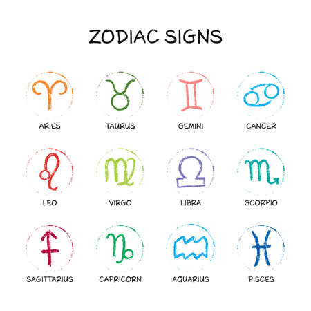 Vector zodiac sign set. Unique   hand drawing by paint brush. Horoscope isolated symbol for 2021. Black illustrationのイラスト素材