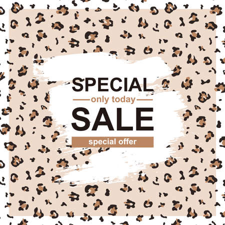 Special sale poster template with leopard pattern print. Vector animal background with hand draw ink. Modern fashion illustratorのイラスト素材