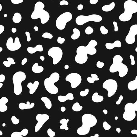 Seamless cow hide pattern. Vector repeat texture with white spot on black. Animal skin. Template 2021 modern backgroundのイラスト素材