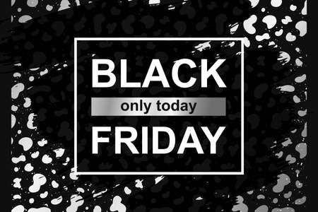 Template card Black Friday sale on modern cow hide background. Silver spot paint by hand. Offer banner, wallpaper. Banner with brush paint inkのイラスト素材
