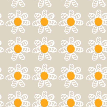 Seamless minimal botanical pattern with daisies. Printable hand draw background for textile pillow, shirt, toy, card. Vector Illustrationの写真素材