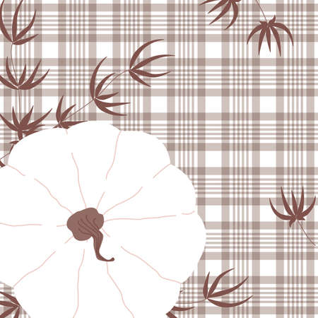 Autumn white pumpkin background. Thanksgiving symbol design concept.  Template vector card for sale, poster, printable illustration.のイラスト素材