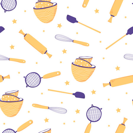 Vector. Seamless cute pattern with baking toolsのイラスト素材