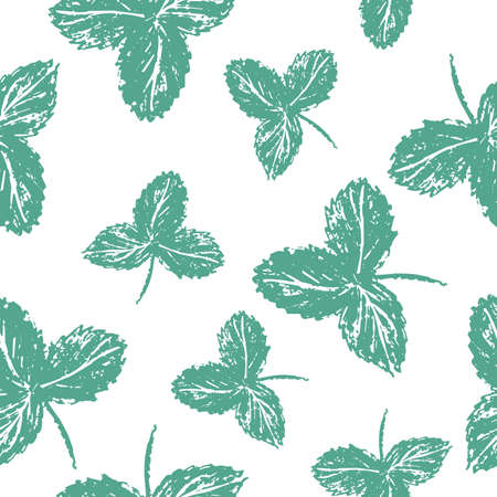 Vector brush paint strawberry leaf pattern. Seamless summer backgroundのイラスト素材