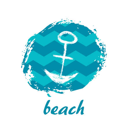 Vector Illustration. Template card with grunge anchor and text beachのイラスト素材