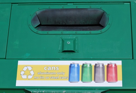Aluminum cans recycle bin placed outside の写真素材