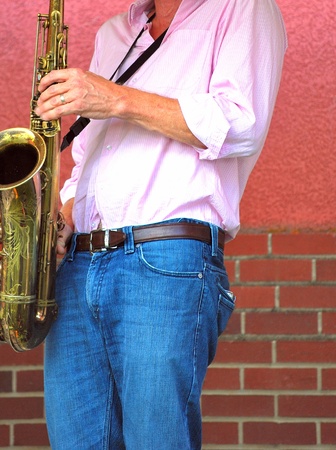 Saxophone player performing in concert.の写真素材