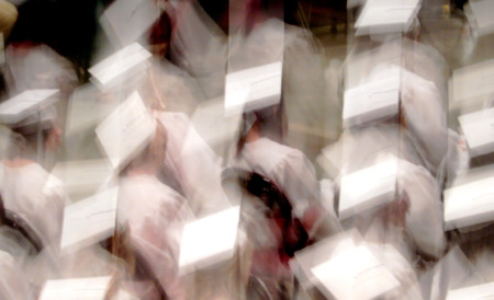 Graduation day ceremony abstract in the gym の写真素材