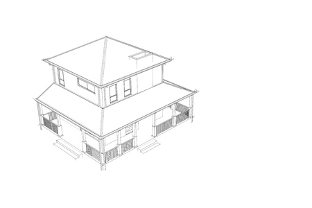 Home Design arcitecture blueprint: 3D wireframe External Viewの写真素材