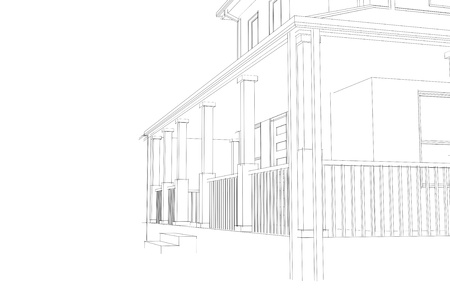 Home Design arcitecture blueprint: 3D wireframe External Viewの写真素材