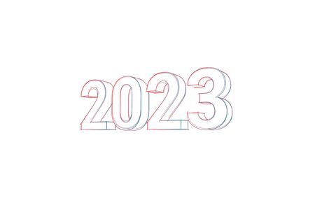 2023 with colored lines and orange on whiteの写真素材