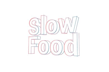 Slow Food Words with colored lines tilde and orange on whiteの写真素材