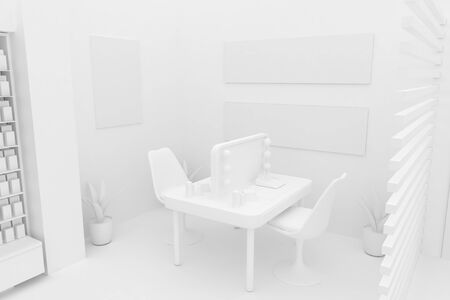 3D Illustration Rendering. Clean Pharmacy views on white backgorund for presentation and mockup blueprints. Architectural visualization of Modern interior design store. Top Viewの写真素材