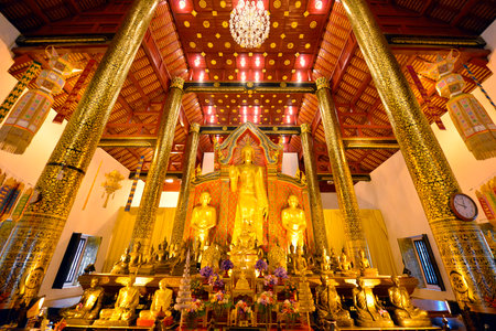 Offerings inside the Wat Chedi Luang, Chiang Mai, Thailand