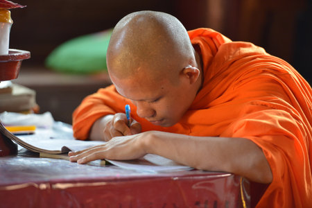 Chiang Mai, Thailand  Unidentified buddhist novice at a monastic school on February 15, 2014 in Chiang Mai, Thailandのeditorial素材