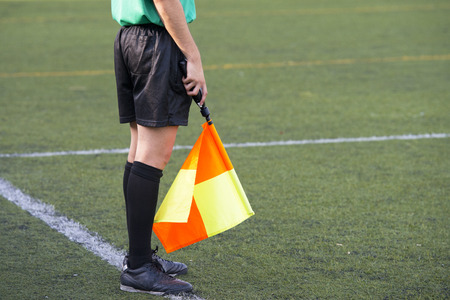 Soccer football referee linesman with a flag の写真素材