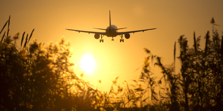 Plane on a sunsetの写真素材