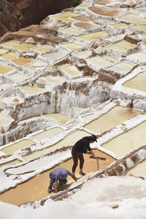 Salina Maras, the Inca traditional salt field in Maras in Sacred Valley near Cuzco, Peru