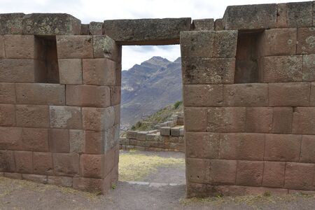 Inca village's ruins in Pisac, Sacred Valley of Incas, Peruの写真素材