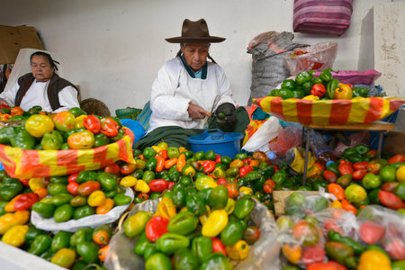 CUZCO, PERU - SEPTEMBER 12: Unidentified people at the Cuzco market on September 12, 2015 in Cuzco, Peruのeditorial素材