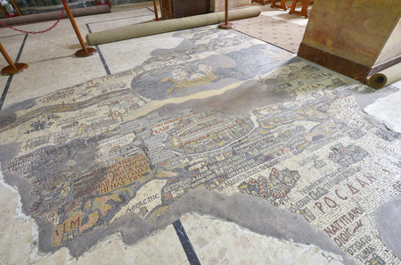 Mosaic in the Greek Orthodox Basilica of Saint George of Madaba, Jordanの写真素材