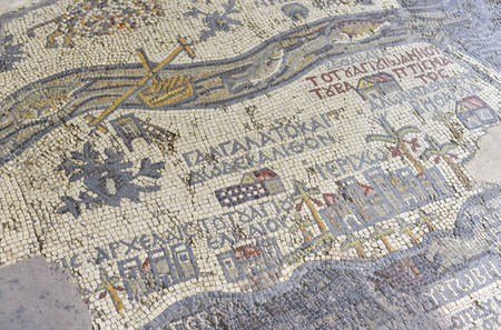 Mosaic in the Greek Orthodox Basilica of Saint George of Madaba, Jordanの写真素材