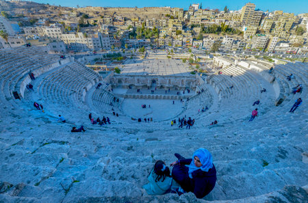 Amman, Jordan - December 9: Views of the Roman theater of the city of Amman on December 9, 2016 in Jordan.のeditorial素材