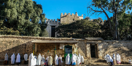 Aksum, Ethiopia - January 13: Unidentified pilgrims visit the new Cathedral of Our Lady Mary of Zion...