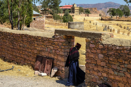 Tigray, Ethiopia - January 11: A young monk in the Debre Damo monastery on January 11, 2018 in Tigray region, Ethiopia.のeditorial素材