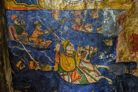 Aksum, Ethiopia - January 12: Interior of the church of Our Lady Mary of Zion, the most sacred place for all Orthodox Ethiopians on January 12, 2018 in Aksum, Ethiopia.のeditorial素材