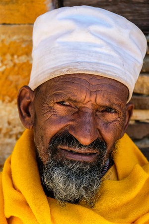 Tigray, Ethiopia - January 11: Portrait of an Orthodox Christian priest at the cliff-top monastery...