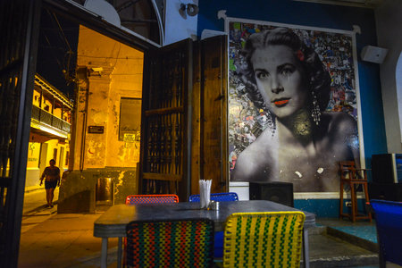 Santa Marta, Colombia - August 7: Interior of a restaurant in Santa Marta on August 7, 2017 in Santa Marta, Colombia.のeditorial素材