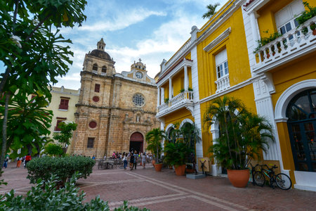 Cartagena, Colombia - August 3: Unidentified people walking through the streets of Cartagena on August 3, 2017 in Colombia.のeditorial素材