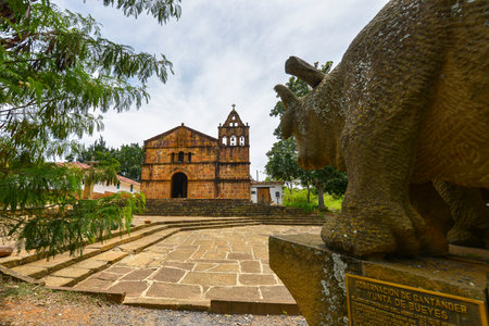 Barichara, Colombia - August 10: Chapel of Santa Barbara in the historic Spanish colonial town of Barichara in the Department of Santander on August 10, 2017 in Barichara, Colombia.のeditorial素材