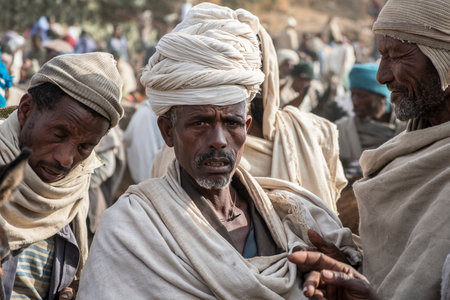 Lalibela, Ethiopia - January 6: Pilgrim posing for a portrait in the Lalibela market on January 6, 2018 in Lalibela, Ethiopia.のeditorial素材