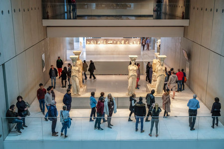 Athens, Greece - December 28: Interior View of the New Acropolis Museum in Athens. Designed by the Swiss-French Architect Bernard Tschumi on December 28, 2017 in Athens, Greece.のeditorial素材