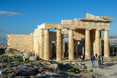Athens, Greece - December 27: Tourists visiting the archaeological site of the Acropolis on December 27, 2017 in Athens, Greece.のeditorial素材