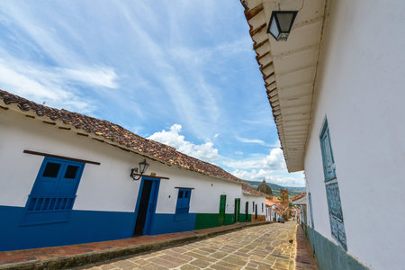 Colonial street in the village of Barichara, declared a national heritage, Colombia.のeditorial素材