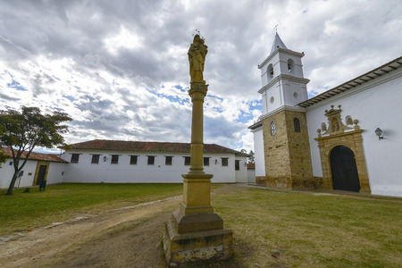 Church of Carmen, colonial town of Villa de Leyva in Colombia.の写真素材