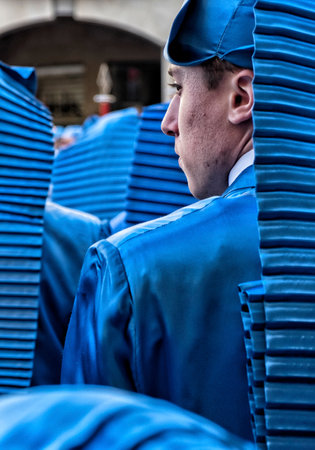 ALCANIZ, TERUEL, SPAIN - MARCH 30: Easter week celebrations, the sound of drums can be heard in the Aragon Region on March 30, 2018 in Teruel, Spain.のeditorial素材