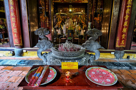 Hanoi, Vietnam - August 29: Inside the Bach Ma Temple located in the old quarter of Hanoi on August...
