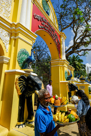 Kataragama, Sri Lanka - January 2020: Pilgrims in the Maha Devale Hindu sanctuary on January 19, 2020 in Kataragama, Sri Lanka.のeditorial素材