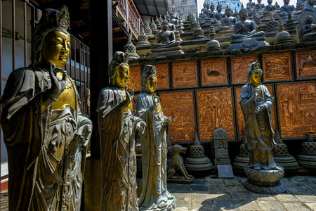 Colombo, Sri Lanka - February 2020: Buddha statues in the Gangaramaya Temple on February 3, 2020 in...