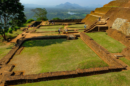 Sigiriya, Sri Lanka - February 2020: People visiting the fortress of Sigiriya Rock on February 9, 2020 in Sigiriya, Sri Lanka.のeditorial素材