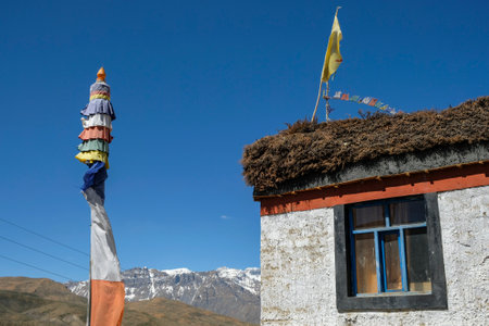 Langza, India - June 2021: View of Langza village in the Spiti valley in the Himalayas on June 29, 2021 in Himachal Pradesh, India.のeditorial素材