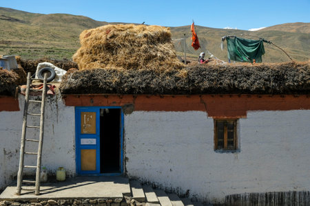 Langza, India - June 2021: View of Langza village in the Spiti valley in the Himalayas on June 29, 2021 in Himachal Pradesh, India.のeditorial素材