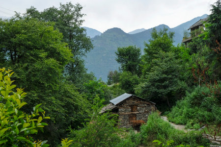 Naggar, India - June 2021: Views of Naggar village in the Kullu district on June 24, 2021 in Naggar, Himachal Pradesh, India.のeditorial素材