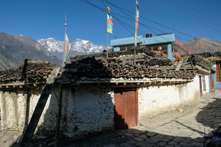 Thini, Nepal - November 2021: Thini village in Lower Mustang on November 2, 2021 in Thini, Nepalのeditorial素材