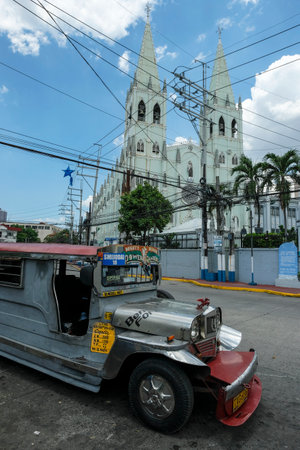 Manila, Philippines - March 2022: Basilica of San Sebastian on March 28, 2022 in Manila, Philippines. St. Sebastian Basilica has been recognized by Unesco as the only steel church or basilica in Asia.のeditorial素材
