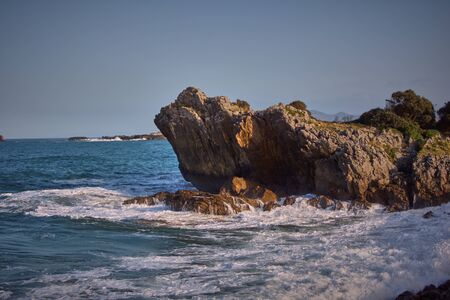 summer in cantabria, view blue sea and relax in islandの写真素材